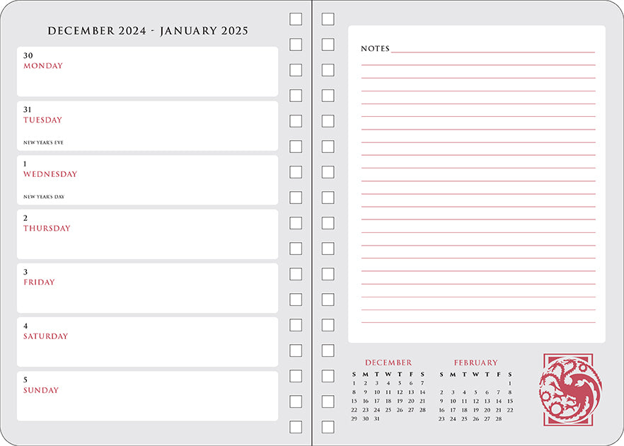 2025 House of the Dragon 13 Month Weekly Planner